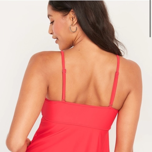 Old Navy• Knotted A-Line Tankini Swim Top,  Red Coral, NEW! Women’s Size Small - Picture 2 of 6